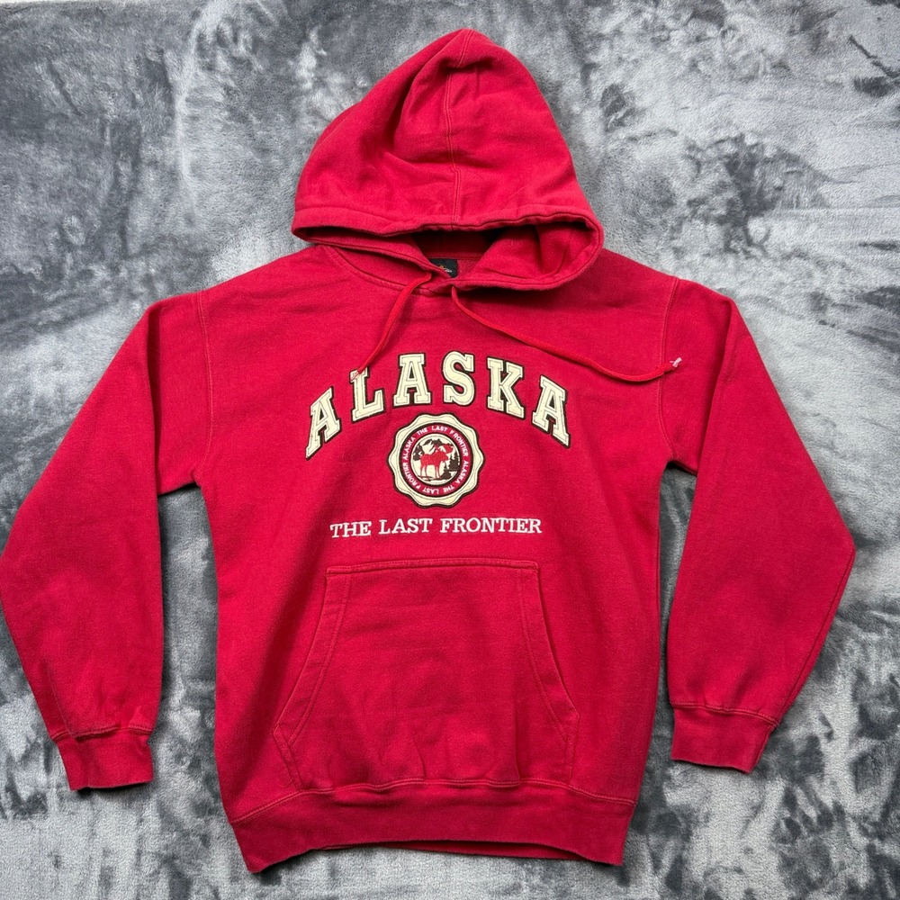 Prairie Mountain Hoodie Unisex Small Red Alaska The Last Frontier Souvenir Moose